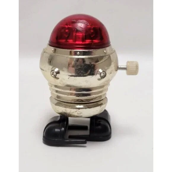 Vintage 1977 Tomy 2" Plastic Wind-Up Robot Toy Red Dome Black Feet - Picture 3 of 7